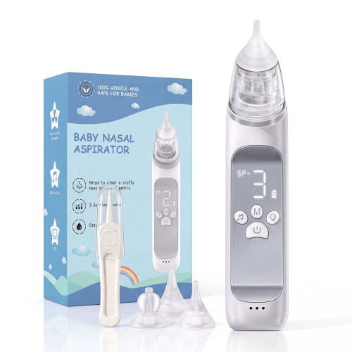 Electric Nasal Aspirator for Baby, Portable Waterproof Nose Sucker for Toddlers, Nose Cleaner with 3 Silicone Tips, 3 Adjustable Suction Levels & Soothing Music and Light
