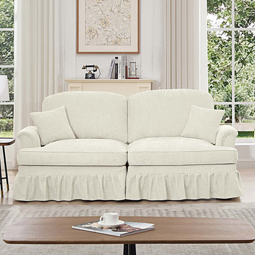 Charlton Home® Mid Century Oversized Sofa Couch with Removable Ruffles Pleats Skirts and Spindle Legs, Chenille 2-Seat Loveseat Sofa | Wayfair