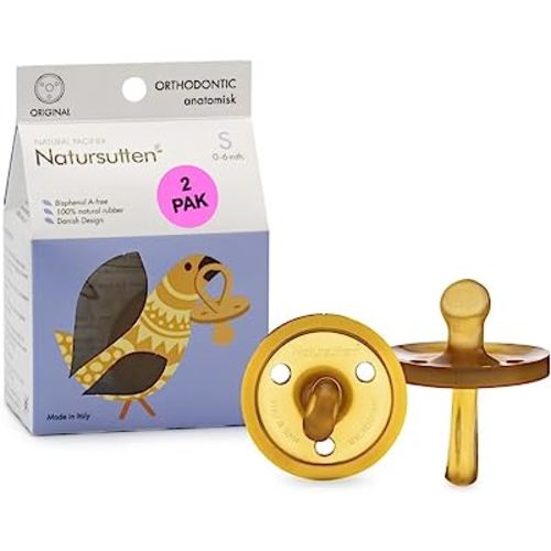 Natursutten Pacifiers 0-6 Months - 2-Pack Original Shield Orthodontic Nipple Natural Rubber Safe & Soft BPA-Free Pacifiers for Breastfeeding Babies - Newborn Pacifiers Made in Italy