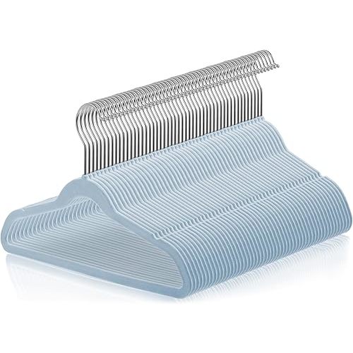 Casafield 50 Velvet Kid's Hangers - 14" Size for Children's Clothes - Light Blue