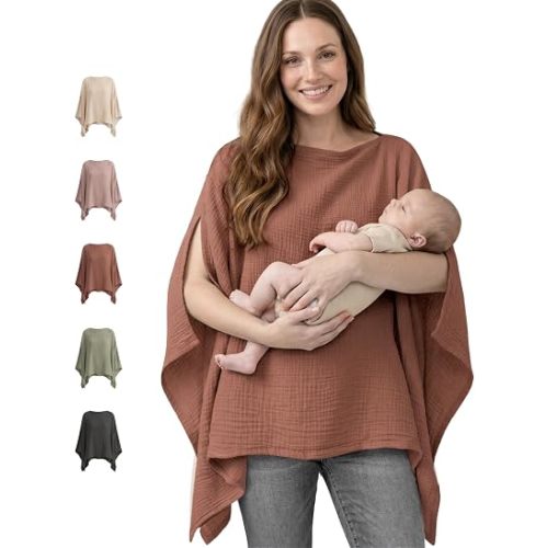 Konssy Muslin Nursing Cover for Women, 360° Full Privacy Poncho