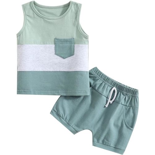 CIYCUIT 2Pcs Baby Boy Summer Clothes Infant Toddler Beach Outfits Sleeveless Tank Tops Shorts Set