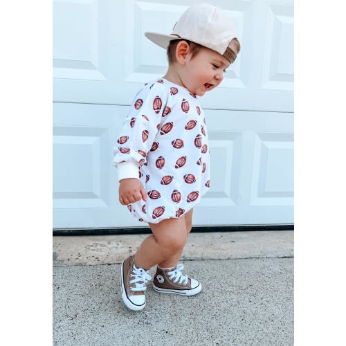 Football Print Bamboo Bubble Romper | Little Joy Co.