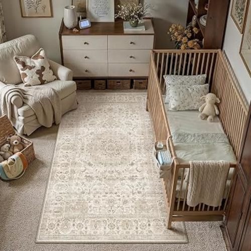 Area Rug 4x6 Beige Vintage Floral Farmhouse Style