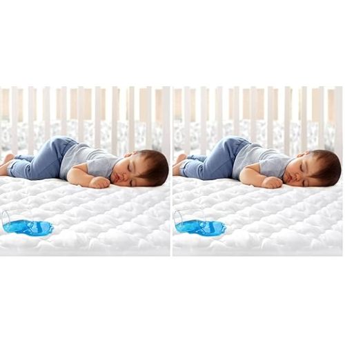 Crib Mattress Protector Sheets Fitted Waterproof Crib Mattress Pad Cover, Noiseless & Machine Wash 100% Absorbent Crib/Toddler Mattress Protector Sheet Quilted, White, 52" x 28"