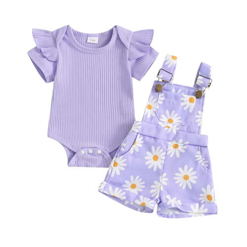Musuos Baby Girls Shorts Set, 0-18M Short Sleeve Romper with Flower Print Adjustale Suspender Shorts Newborn Girls Cute Summer Outfit