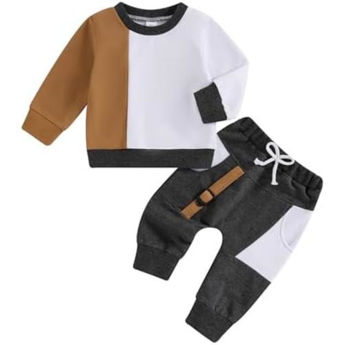 Toddler Infant Baby Boy Clothes Set Fall Winter Long Sleeve Sweatshirt Top with Elastic Pant Color Block Outfit