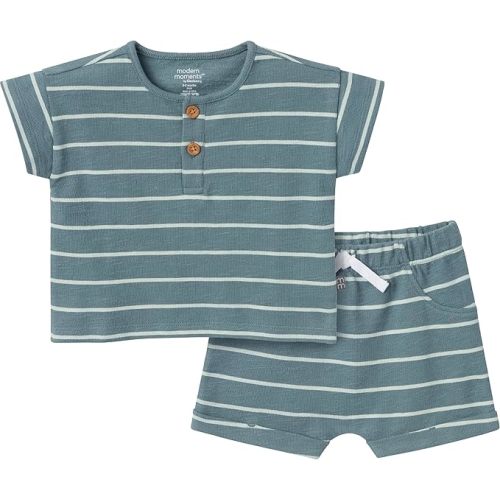 Modern Moments by Gerber Baby Boys' 2-piece Short-sleeve Henley Shirt and Short Set