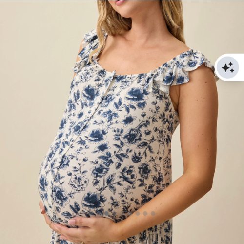 Ruffle Strap Labor & Delivery Gown | Navy Toile - Kindred Bravely XL/1Xl