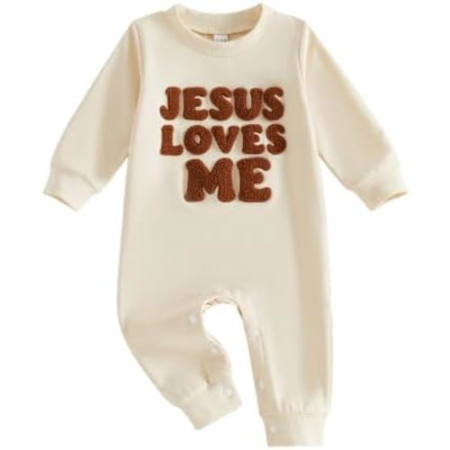 Newborn Baby Boy Girl Christian Clothes Jesus Loves Me Jumpsuit