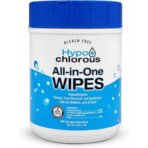 Hypochlorous Acid Wipes (2-Pack) – 200 Count Unscented, Non-Toxic Cleaner for Skin, Baby, Pet, Home & Gym – Bleach-Free