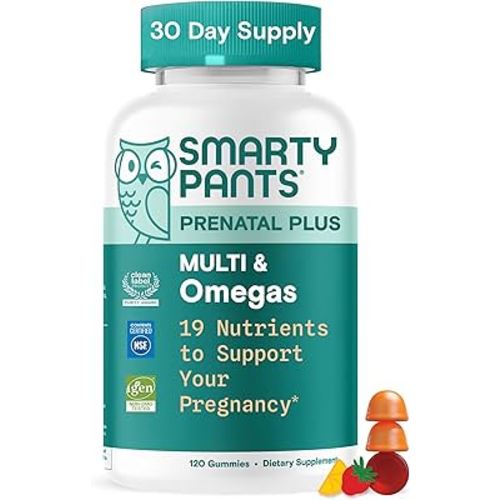 SmartyPants Prenatal Multivitamin Gummies - Improved Formula: Omega 3 (DHA/EPA), Methylfolate, Biotin, Vitamin D3, C, Vitamin B12, B6, Vitamin A, K & Zinc, Gluten Free, 120 Count (40 Day Supply)