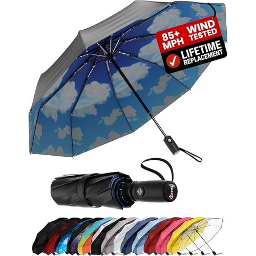 REPEL Windproof Travel Umbrella - Compact & Withstands Winds up to 85MPH , Strongest Premium Auto Folding Umbrella for Rain and Sun - Durable, Light & Portable for Women & Men , Fits Backpack & Cars