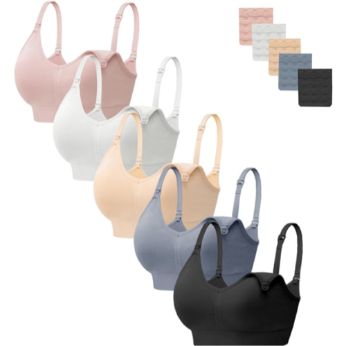 HBselect Women Maternity Bras 5 Pack Nursing Bras for Breastfeeding Seamless Pregnancy Sleep Bralette with Extra Extenders