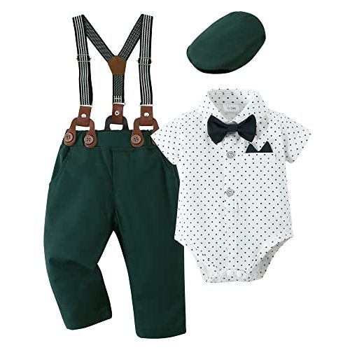 YALLET Baby Boy Clothes Suit Newborn Infant Gentleman Outfits, Formal Dress Shirt+ Bowtie+ Suspender Pants Wedding Party Set