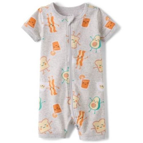 The Children's Place Baby Short Sleeve Breakfast Snug Fit Cotton Cropped One Piece Pajamas Gray 6-9 M