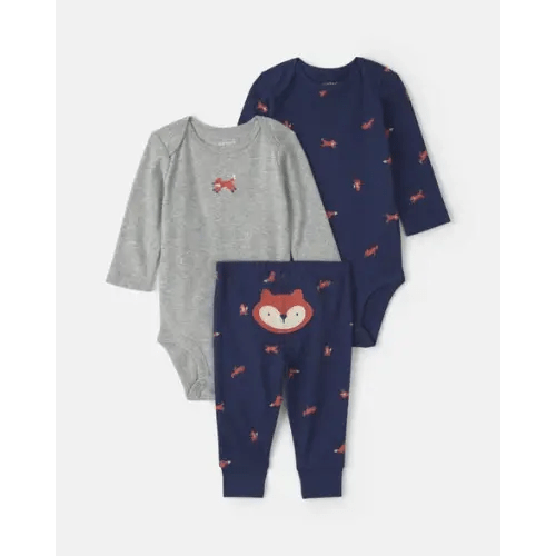 Baby Boy 3-Piece Fox Long-Sleeve Bodysuit & Pant Set - Navy Blue/Grey | Carter's