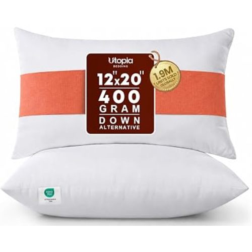 Utopia Bedding 12x20 Pillow Inserts, Set of 2, White – Indoor Decorative Throw Pillows for Bed, Sofa & Couch – Soft, Supportive & Fluffy Cushion Inserts