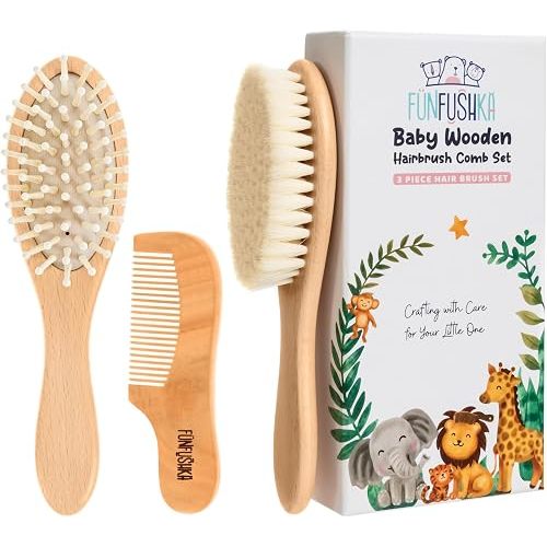 Baby Hair Brush Set for Newborns & Toddlers - Baby Brush and Comb Set - Ultra Soft Goat Hair Bristles, Perfect for Cradle Cap, Newborn Showers & Registries Gift, Comb Brush for Girls & Boys (Walnut)