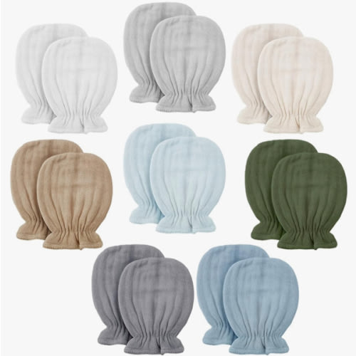 Newborn Baby Muslin Mittens 0-6 Months No Scratch Elastic Wrist Soft Breathable Gloves Bulk Cotton for Infant