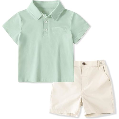 Volunboy Baby Boy Summer Clothes Short Sleeve Polo Shirts Shorts Set Pique Beach Outfits