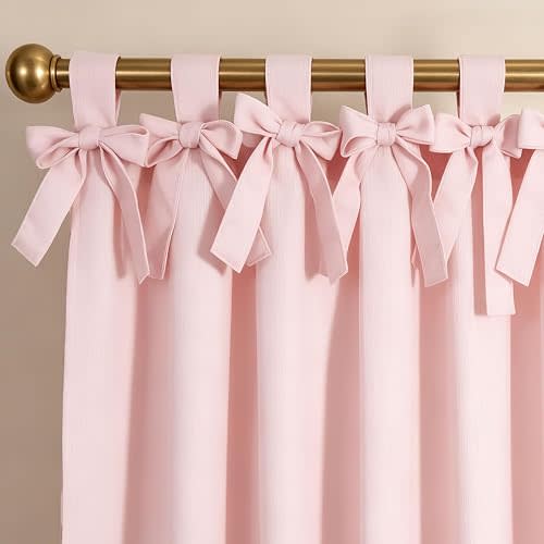 Whaline Pink Bow Blackout Curtain Coquette Window Curtain 52 x 84 Inch Solid Color Light Filtering Window Drapes for Living Room Bedroom Princess Room Decoration, 1 Panel