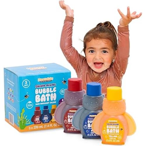 Honeysticks Kids Bubble Bath 3 Pk (Blue, Red, Yellow): Non-Toxic, Plant Based, Non Irritating - Changes Water Color and Creates Super Foaming Bath Bubbles - Safe for Toddlers 1-3, Kids 4-8, Bath Toys