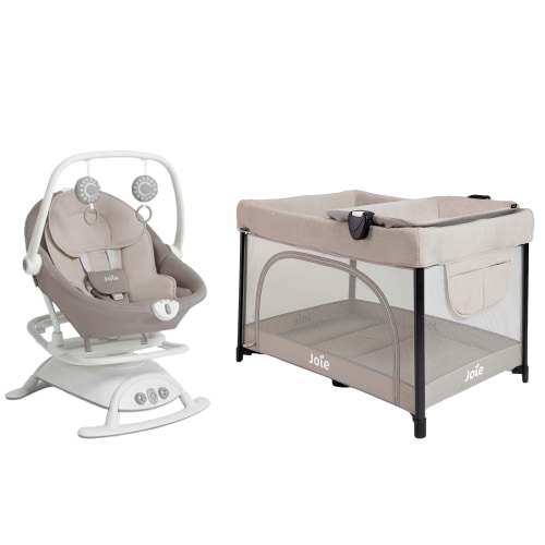 Joie Sesame LX Playard  - Dove + Cinnamon 2-in-1 Glider and Rocker – Walnut Brown