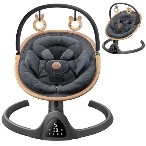 Baby Swings for Infants, Fasonbaby Bluetooth Infant Swing with Music Speaker with 3 Seat Positions, 5 Speeds and Remote Control - Portable Baby Swing for Indoor and Outdoor (Black)