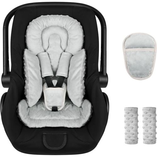 Infant Car Seat Insert Boy Girl, 3 in 1 Newborn Carseat Insert with Strap Pads, Car Seat Head Support for Baby Strollers, Swings, and Bouncers, Comfortable and Machine Washable, Grey
