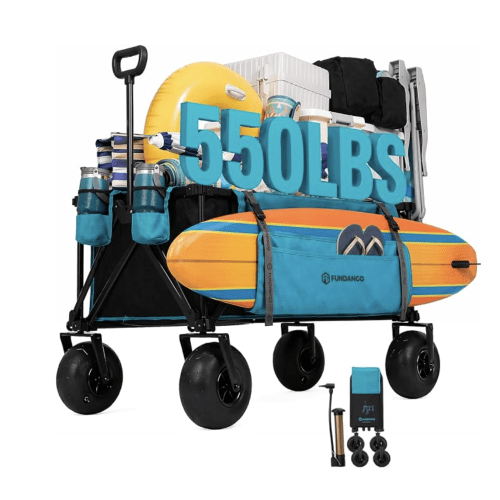 FUNDANGO Heavy Duty Beach Wagon with 9" Big Sand-Proof Wheels