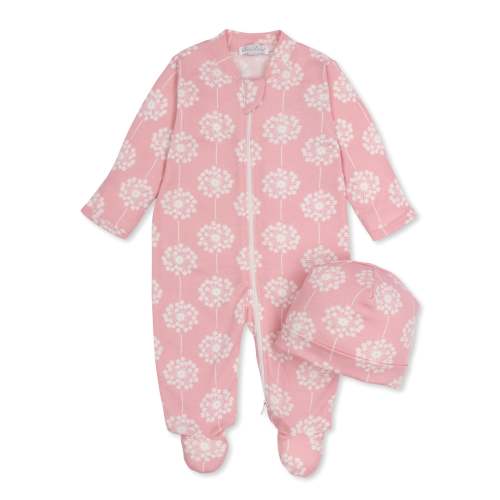 Coral Flower Zip Footie & Hat Set