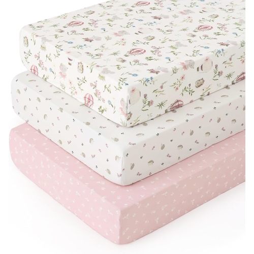 PHF 3 Pack Soft Floral & Animal Crib Sheets Fitted, Comfy Breathable Baby Sheets for Boys Girls, 28x52 Inches Fits Standard Crib and Toddler Mattresses, Floral & Animal