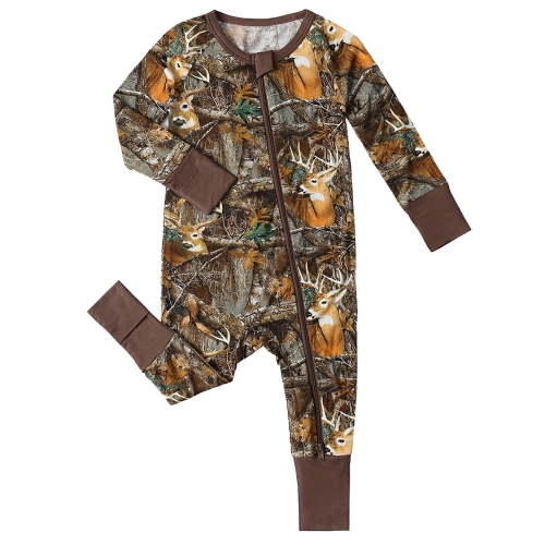 WIBACKER Bamboo Viscose Baby Convertible Footie Pajamas, Sleep and Play Footed Zipper Sleeper for Baby Boys - Forest Elk