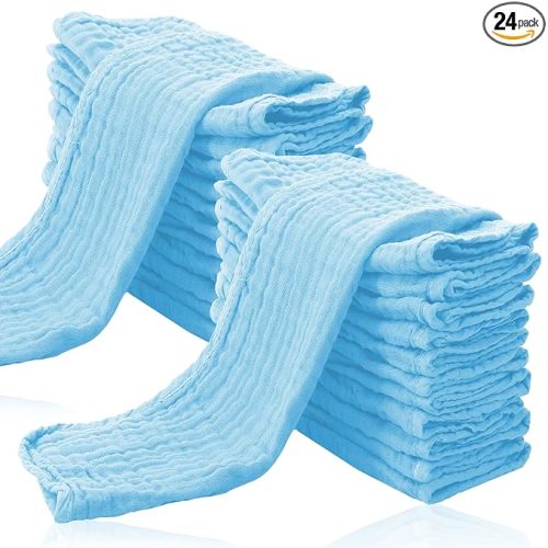 Cute Castle 24 Pack Muslin Burp Cloths for Baby - Ultra-Soft 100% Cotton Baby Washcloths - Large 20'' by 10'' Super Absorbent Milk Spit Up Rags - Burpy Cloths for Unisex, Boy, Girl - Aquamarine
