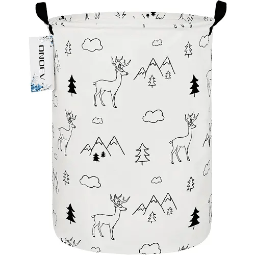 Round Fabric Storage Bin,Decorative Basket,Organizer Basket with Handles,for Clothes Storage,books and sundries(Forest deer), 19.7inch(H) x 15.7inch(D)