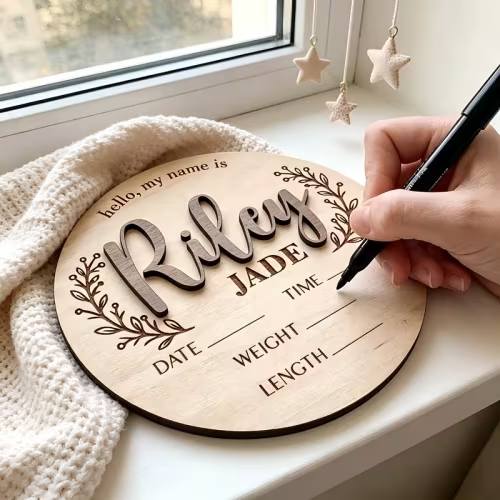 personalized hello name baby birth announcement wooden sign - Temu