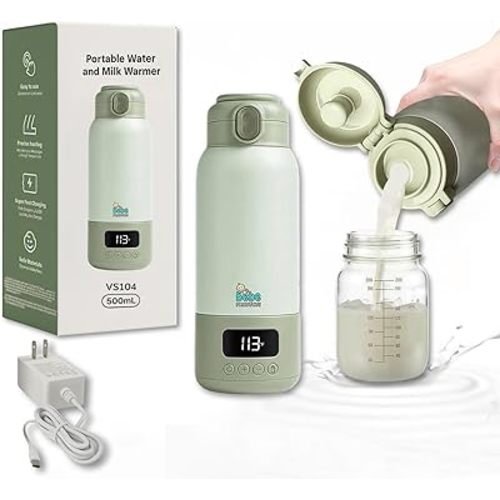 Portable Bottle Warmer for Travel 17oz, Quick Milk Warmer for Baby with Precise Temperature Control, Water & Milk Bottle Warmer, Bottle Warmer on The Go