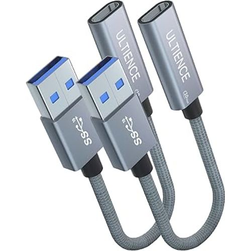 USB to USB C Cable Adapter 2 Pack, USB C Female to USB A Male Adapter - 10Gbps Data Transfer 60W Fast Charging, Type-C 3.2 Converter Compatible with Laptops, PCs, Flash Drives (0.41 Ft, Grey)