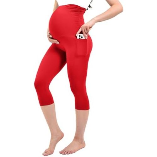 Ipletix Maternity Capris Leggings with Pockets Over The Belly, Yoga Workout Pants for Pregnancy & Postpartum