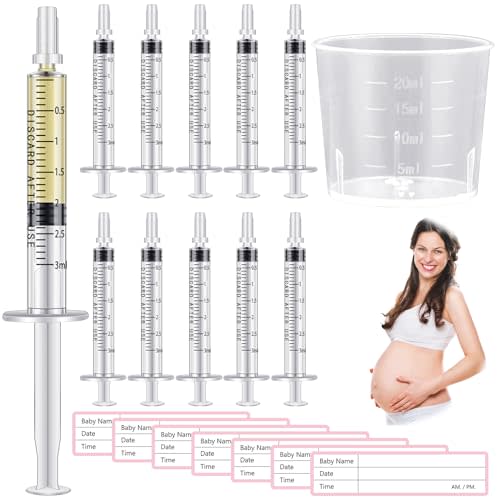 Trelaco 100 Sets 3 Ml Breast Milk Syringes No Needle Colostrum,1 Ml | Sterile Sealed with Caps and Cup, Baby Name Labels, Needle-free Harvesting for Storing Freezing Milk, For Postpartum Moms