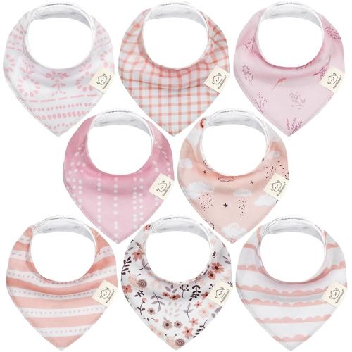 8-Pack Organic Baby Bandana Bibs for Girls - Super Absorbent Triangle Baby Bibs for Drooling and Teething Infant, 100% Cotton Extra Soft for Newborn, Infant 0-36 Months (Sweet Charm)