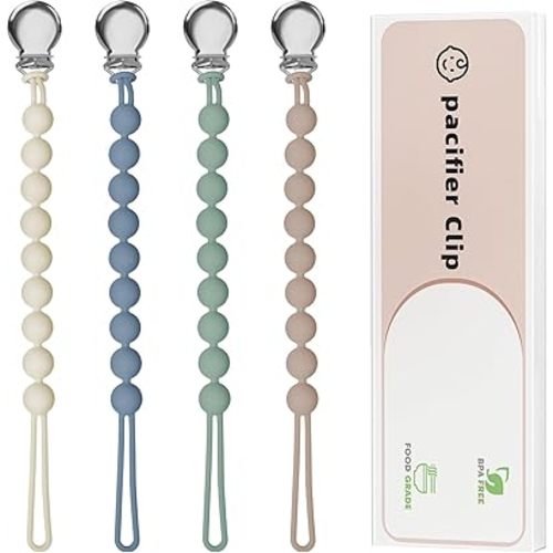 Pacifier Clips for Baby Boy- Loviomad Silicone Paci Clip for Philips Avent Soothie Binky Holder, Baby Newborn Essentials Shower Birthday Gift Round(4-Pack)