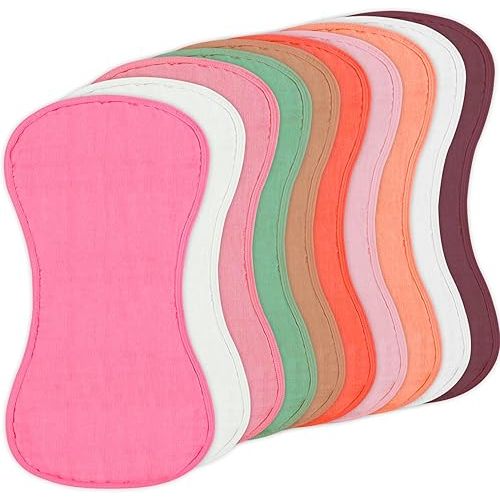 10Pcs Muslin Baby Burp Cloths Sets for Unisex, 20X10 Inches Burp Rags Cotton Burping Clothes for Newborn, Baby Girls and Boys