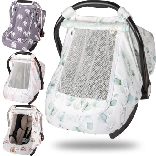Car Seat Cover for Babies - Large Window, Stretchy Canopy With Breathable Peekaboo, Kick-Proof & Windproof Infant Carseat for Boys Girls