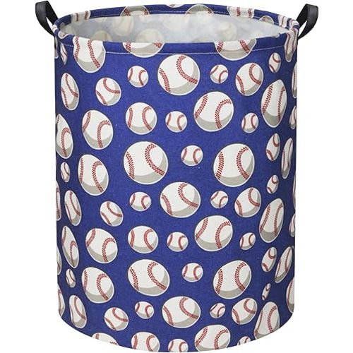 HIYAGON Baseball Kids Laundry Hamper, Large, Cotton & Linen, Waterproof PE Coating, Collapsible, Multi-purpose, Dinosaur Pattern