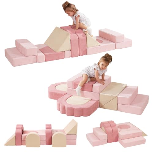 HAHASOLE Foam Climbing Toys for Toddlers, 13pcs Climb and Crawl Activity Playset, Soft Play Climbing Blocks for Toddlers, Indoor Crawling Sliding Toys, High-Density Foam Play Structures for Playroom