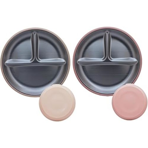 Stainless Steel Suction Plates for Babies & Toddlers – 2 Pack Divided Baby Plates with Strong Suction Base – Unbreakable Non-Toxic Baby Led Weaning Feeding Set – BPA Free, Dishwasher Safe