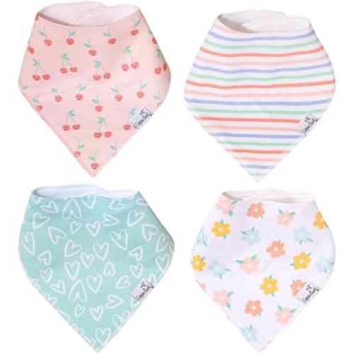 Copper Pearl 4 Pack Soft Cotton Baby Bibs for Drooling and Teething, Absorbent Drool Bibs for Baby Girl and Boy, Adjustable to Fit Newborns to Toddlers, Tons of Styles (Cheery)