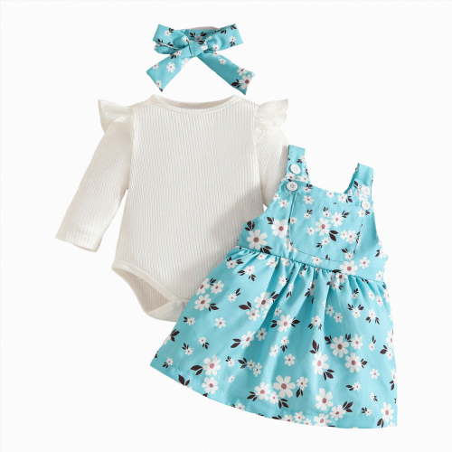 CAICJ98 Baby Girl Clothes Suspender Skirt Long Sleeve Newborn Ruffled Romper Baby Girl Dress Fall Outfits Infant Girls Gifts Sky Blue,Size 3-6 Months